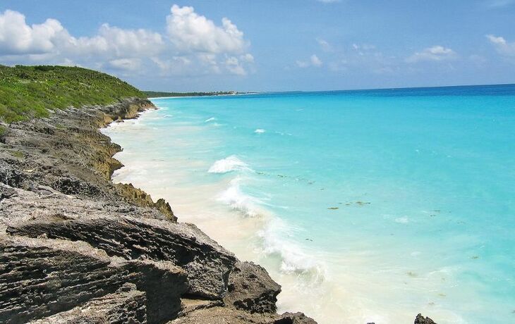 tropical carabian beach with blue water, tulum, mexico