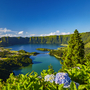 Panoramablick auf Lagoa Lago Fogo auf São Miguel